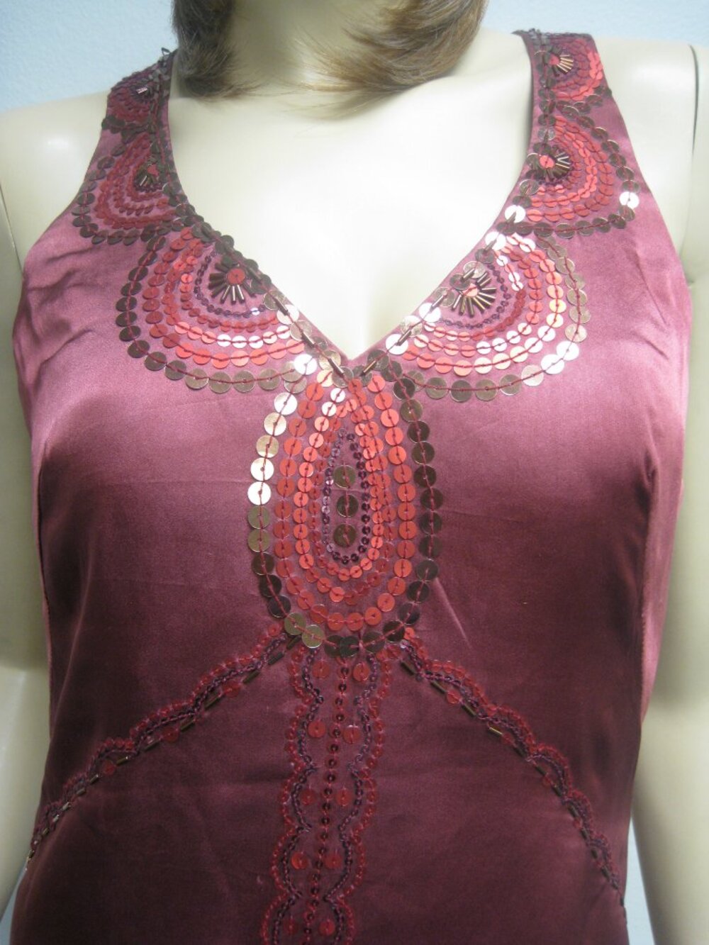 Sue Wong Nocturne Dress Y2K Cocktail #84 Flapper Halter Red Silk Sequin Art Deco - Picture 5 of 16